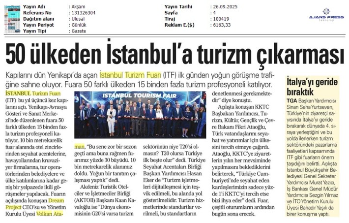 50 Ülkeden İstanbul'a Turizm Çıkarması